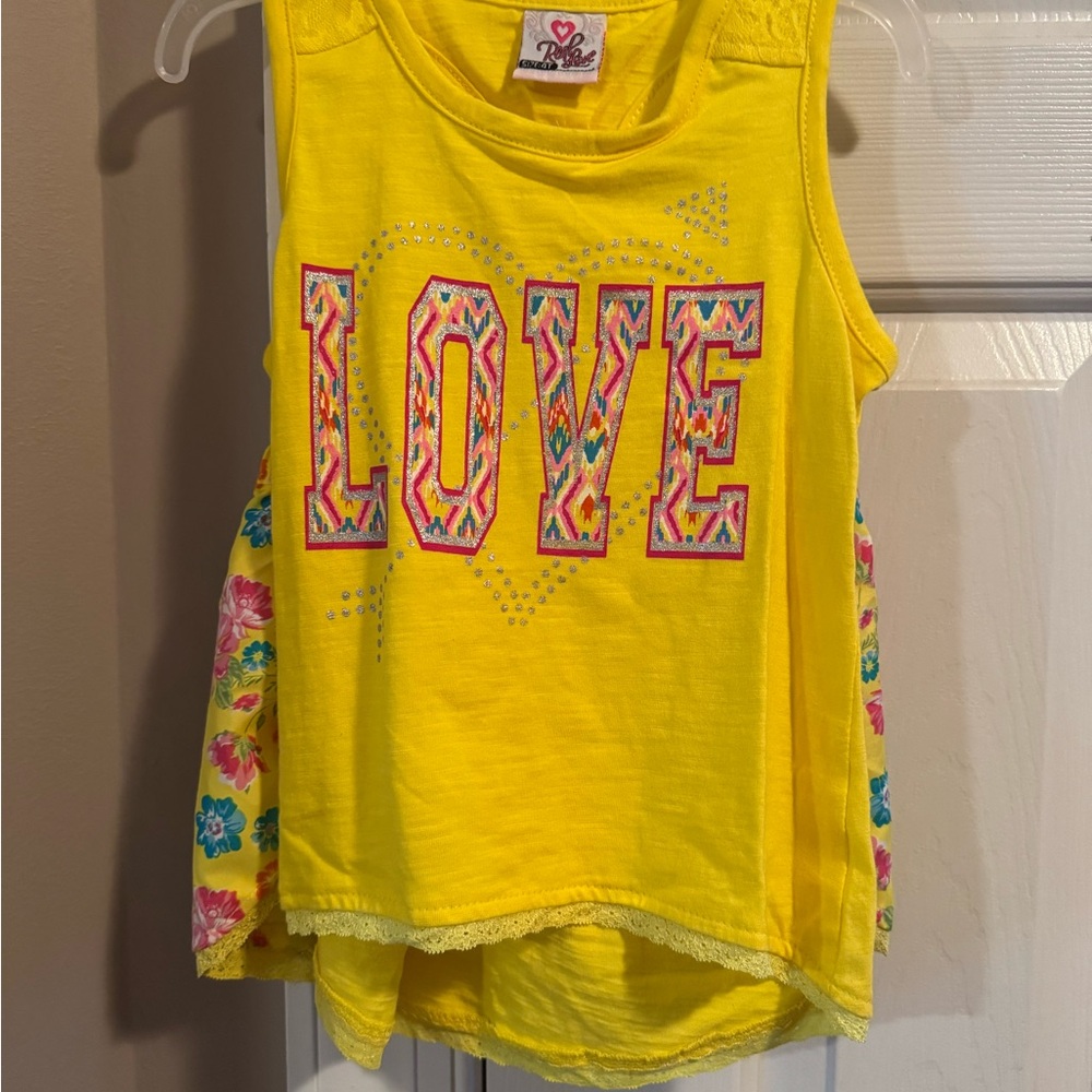 Real Love Yellow Love Tank Top with Floral Accent shorts! Size 4T